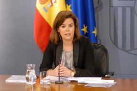 La Vicepresidenta Saénz de Santamaría durante su intervención tras el Consejo de Ministros.